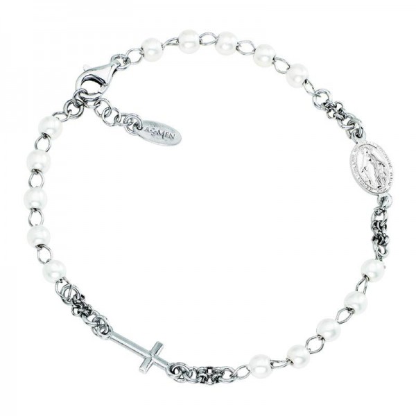 Comprar Pulsera Rosario Amen en plata y perlas para mujeres BROBB3