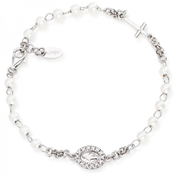 Imagen de la Pulsera Rosario Amen en plata y perlas para mujeres BROBBZ-M3