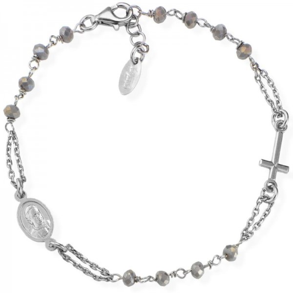 Image of the Amen Silver Rosary Bracelet with crystals BROBF3