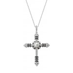 Image of the Amen Silver Cross Necklace with zircons for women CLCRGOBBN