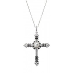 Amen Silver Cross Necklace with zircons for women CLCRGOBBN