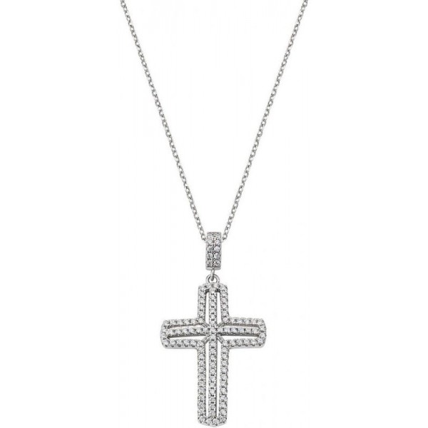 Image of the Amen Silver Cross Necklace with zircons for women CLCRVBBZ
