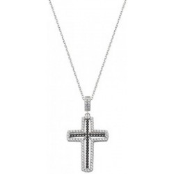 Amen Silver Cross Necklace with zircons for women CLCRVBNZ